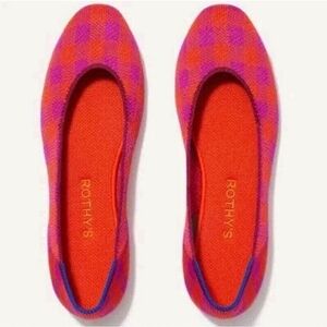 Rothy's Pink and Red Checked Ballet Flats